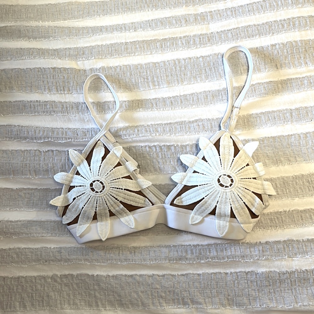 Local Designer lace flower swim top -XS/S